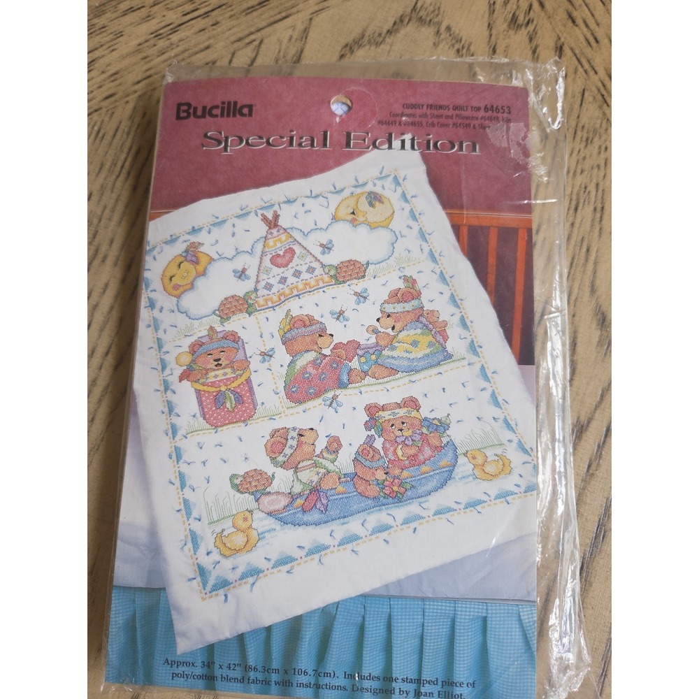 Bucilla Special Edition Baby Cuddly Friends Quilt Top Stamped Embroidery New Vtg